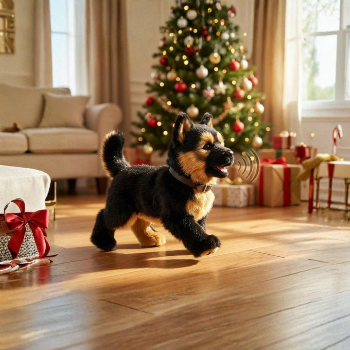 Jouet de Chiot Berger Allemand Réaliste – Animal Électronique Interactif avec Marche, Aboiement & Queue qui Remue
