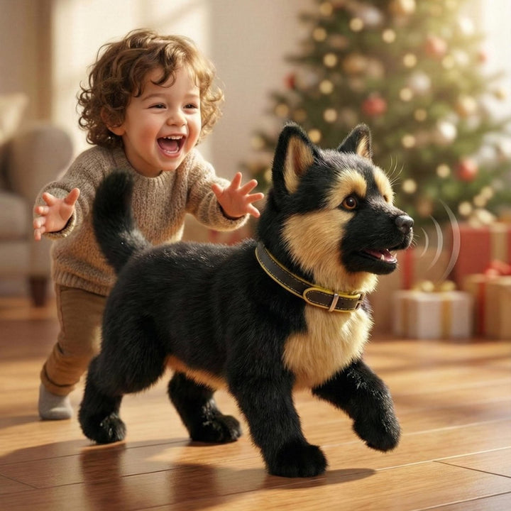 Jouet de Chiot Berger Allemand Réaliste – Animal Électronique Interactif avec Marche, Aboiement & Queue qui Remue