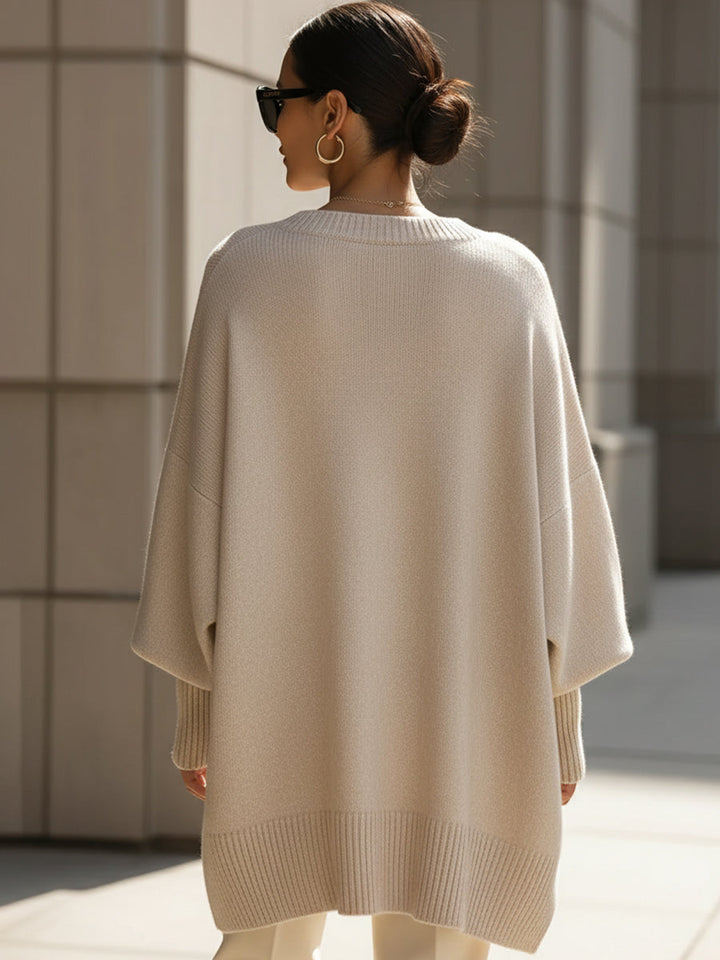 Oversized rib-knit pullover for women for autumn, loose fit