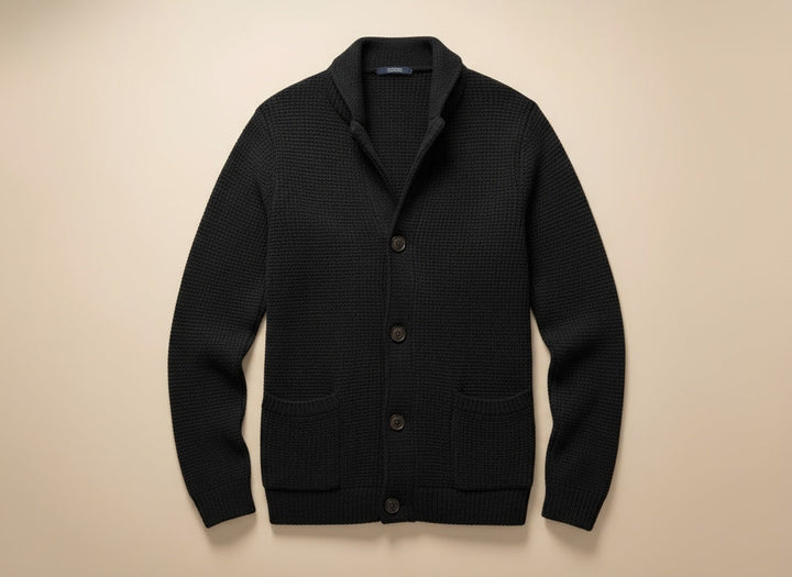 Cardigan homme en laine à col châle boutonné pour l’automne