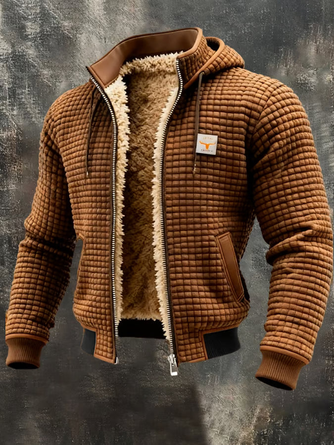 Men's hooded quilted jacket, warm for winter, with synthetic padding