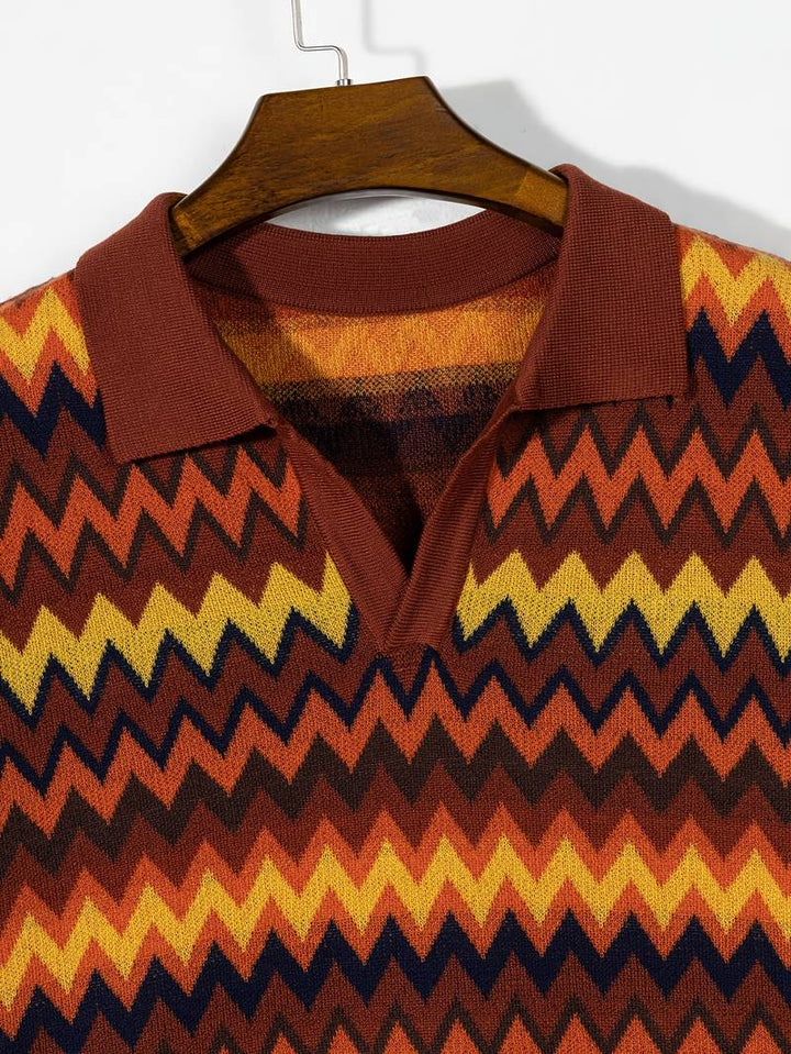 Pull rétro stylé avec motif zigzag tendance