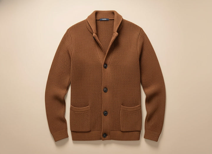 Cardigan homme en laine à col châle boutonné pour l’automne