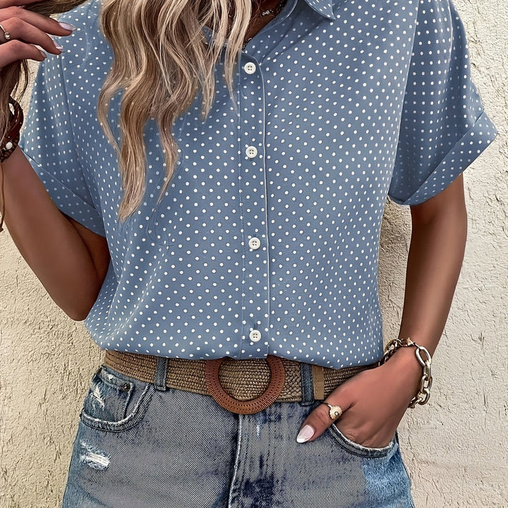 Cvetka | Elegant Polka Dot Blouse with Short Sleeves - Button-Up Shirt for an Elegant Look