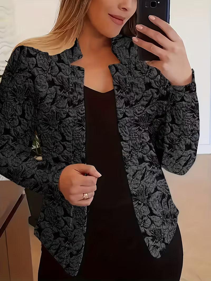 Blazer femme à imprimé floral, veste cintrée ouverte à col structuré élégante pour l'automne