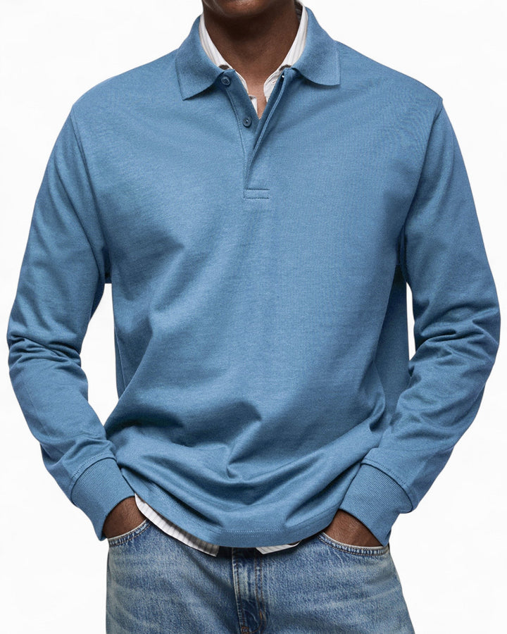 Polo homme à manches longues en coton tricoté pour l’automne