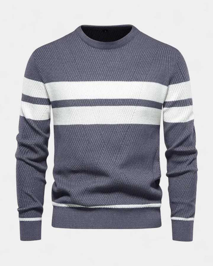 Pull homme en coton rayé à col rond, coupe slim, pour l’automne