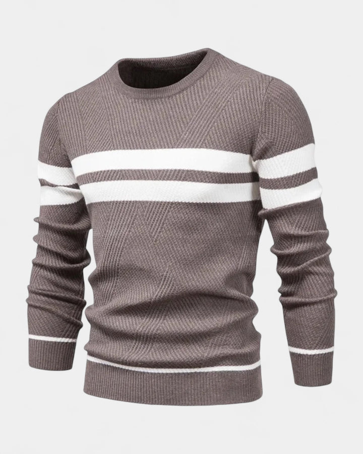 Pull homme en coton rayé à col rond, coupe slim, pour l’automne