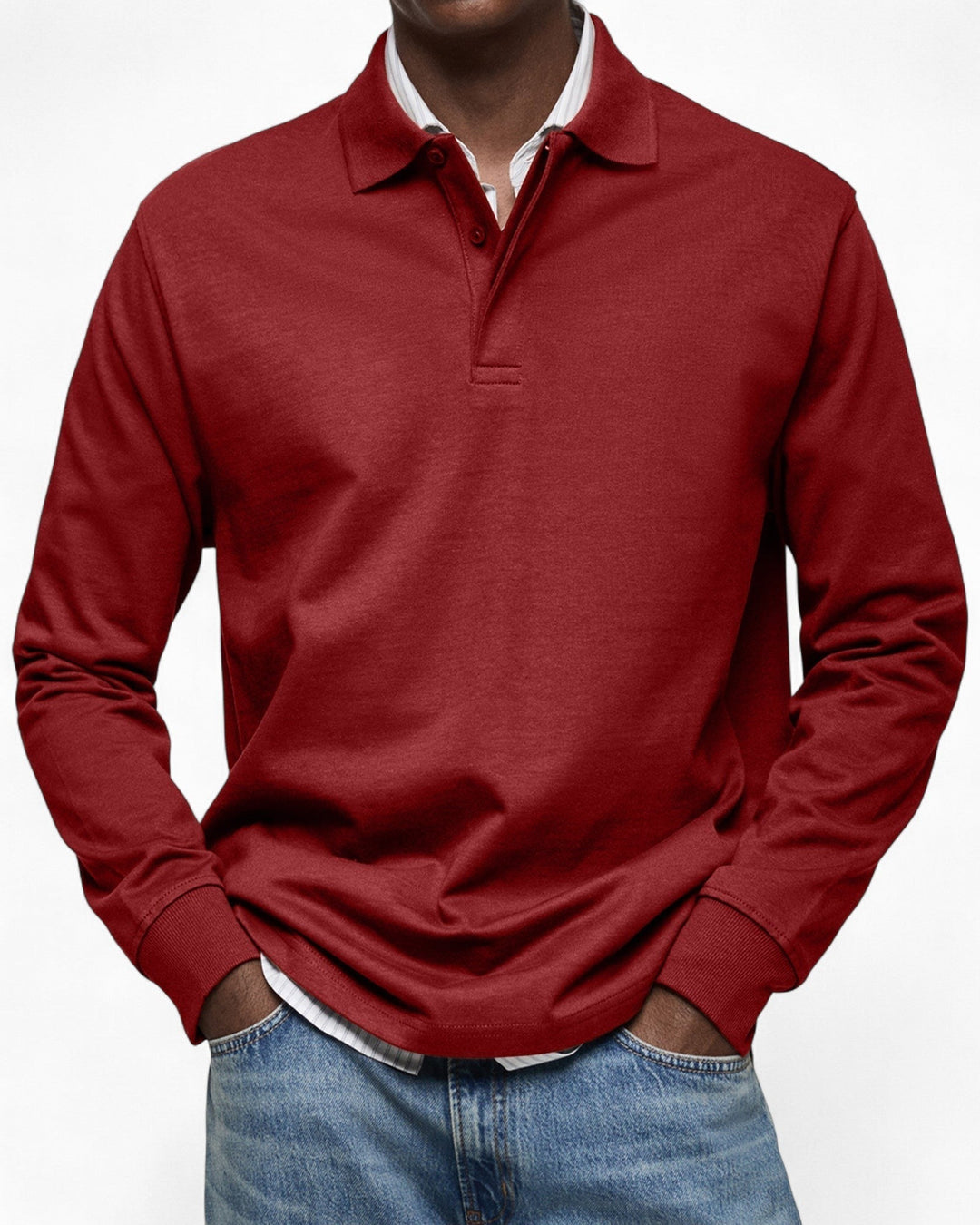 Polo homme à manches longues en coton tricoté pour l’automne