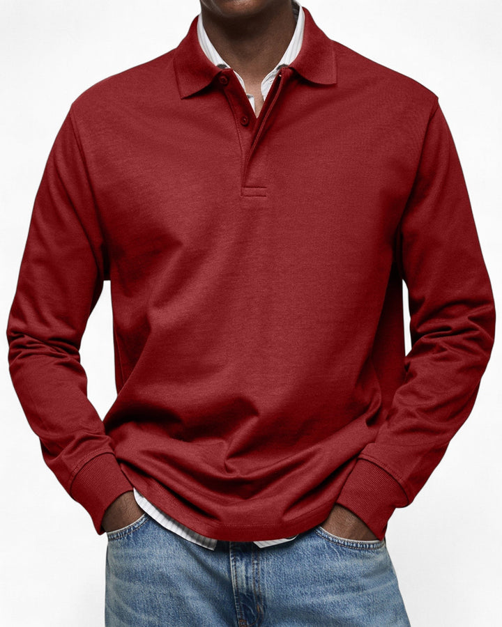Polo homme à manches longues en coton tricoté pour l’automne