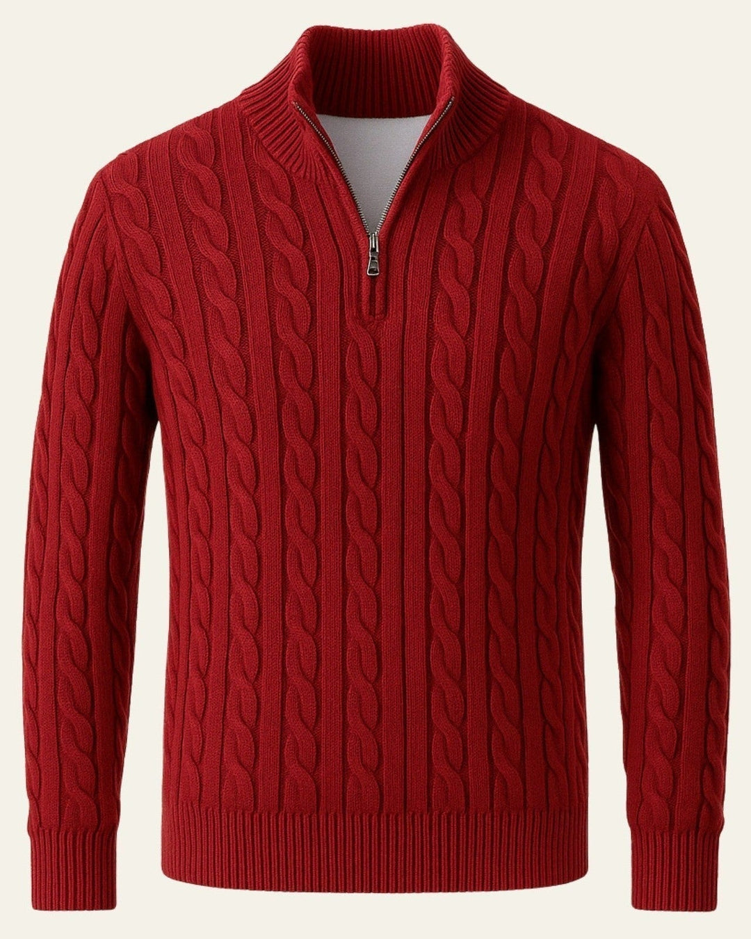 Pull en laine pour homme à col zippé, maille torsadée, tricot d’automne