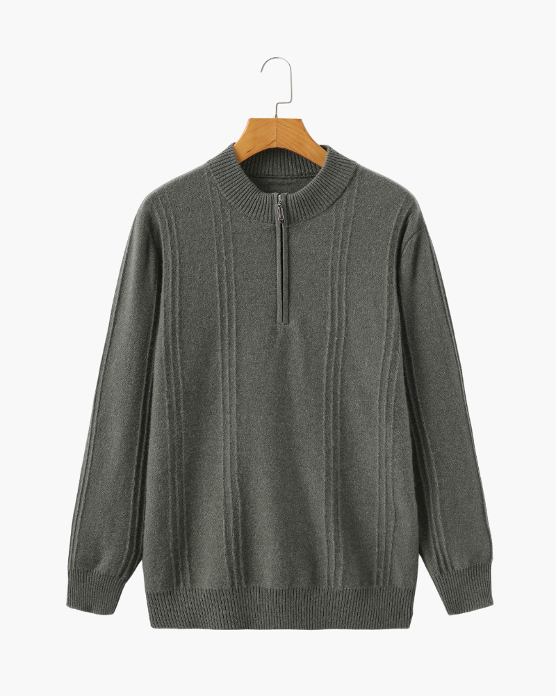 Men’s ribbed cashmere sweater with a stand-up collar and zipper, for autumn