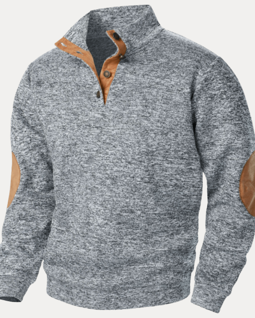 Pull homme en laine à col montant chiné avec écussons, collection automne