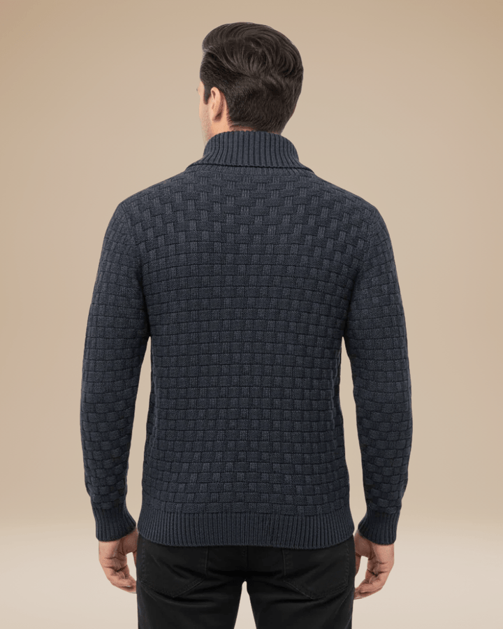 Men’s wool sweater with a shawl collar, basket weave, autumn style