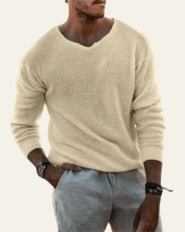 Men’s knit sweater for fall, soft V-neck sweater for cool days