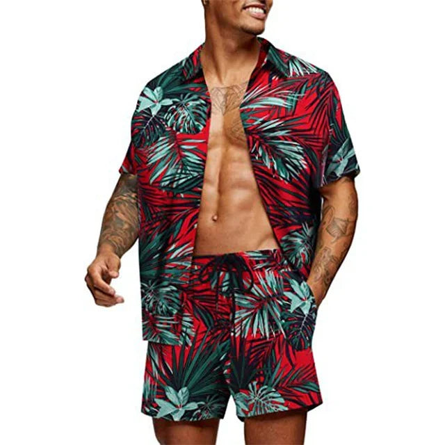 Ensemble décontracté pour hommes élégant avec une chemise à manches courtes et un short assorti pour un look confortable et sans effort.