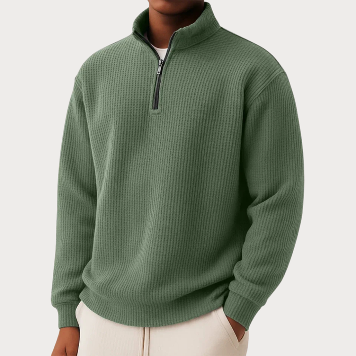 Men's autumn casual ribbed wool sweater with a zip-up collar