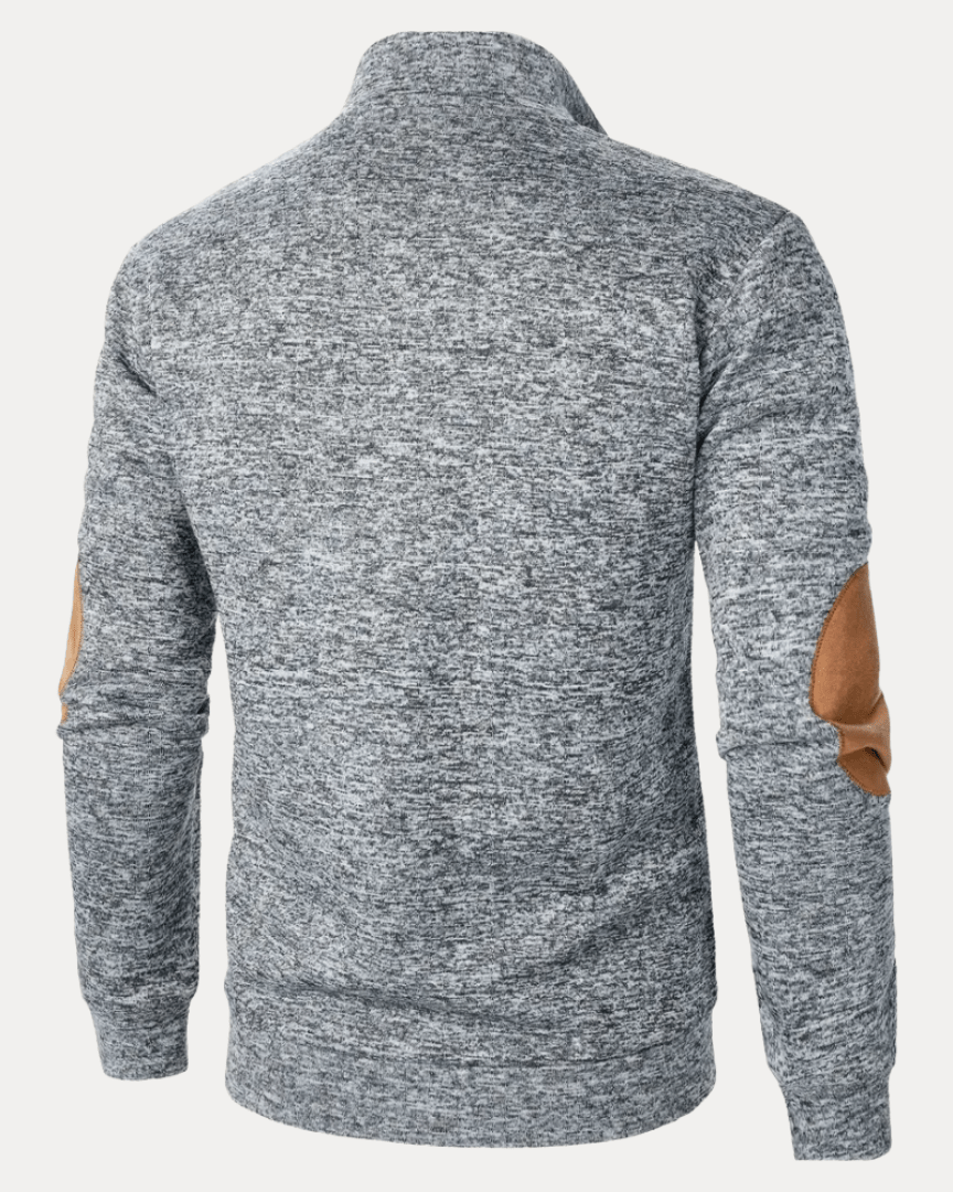 Pull homme en laine à col montant chiné avec écussons, collection automne