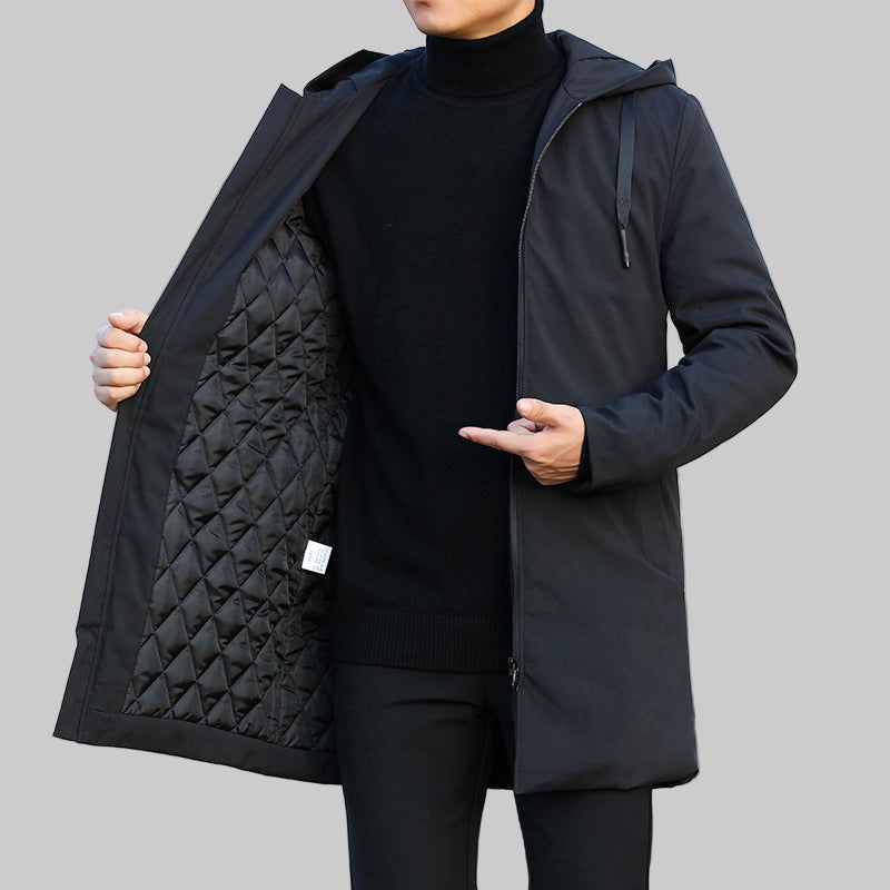 Parka homme mi-longue à capuche doublée matelassée, manteau d'hiver chaud au style urbain
