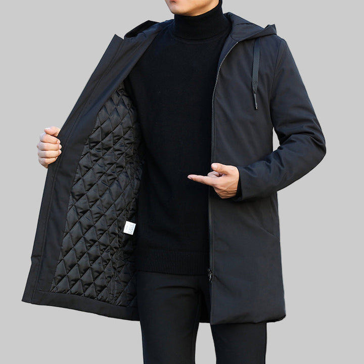 Parka homme mi-longue à capuche doublée matelassée, manteau d'hiver chaud au style urbain