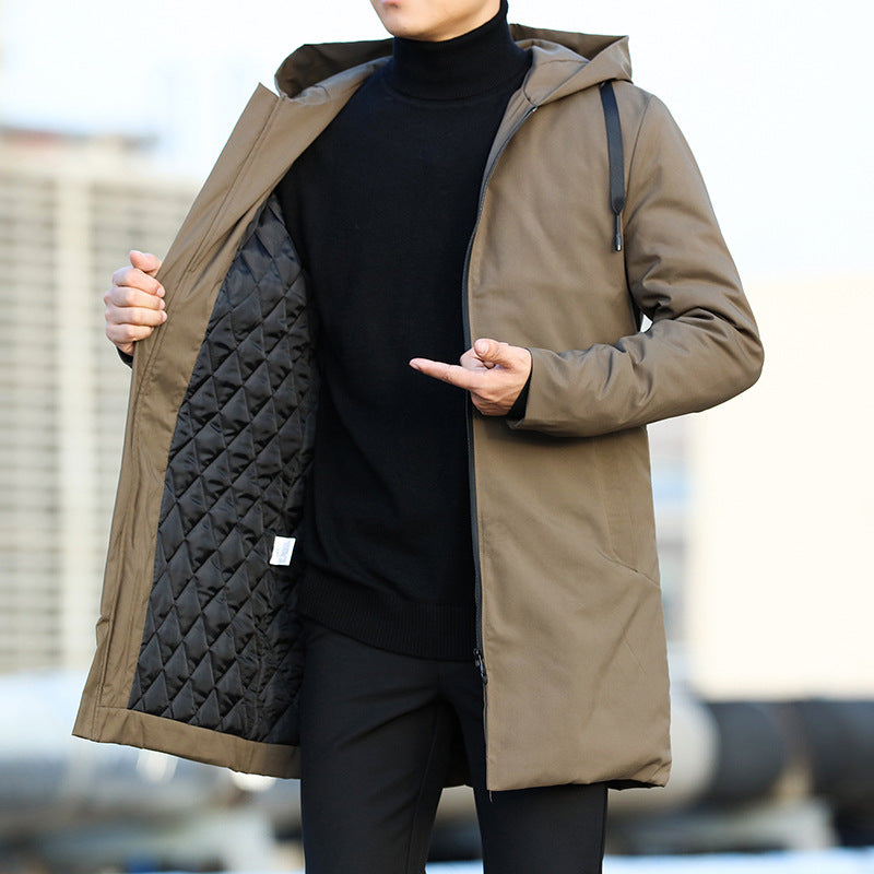 Parka homme mi-longue à capuche doublée matelassée, manteau d'hiver chaud au style urbain