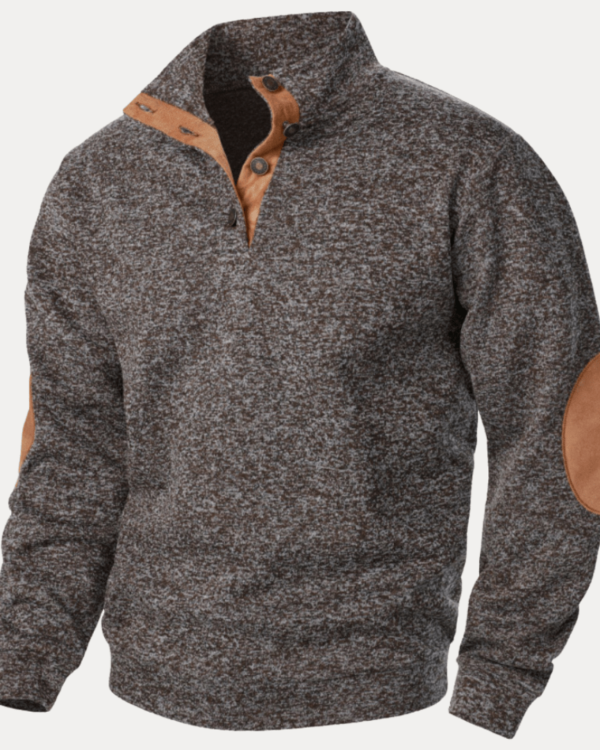 Pull homme en laine à col montant chiné avec écussons, collection automne