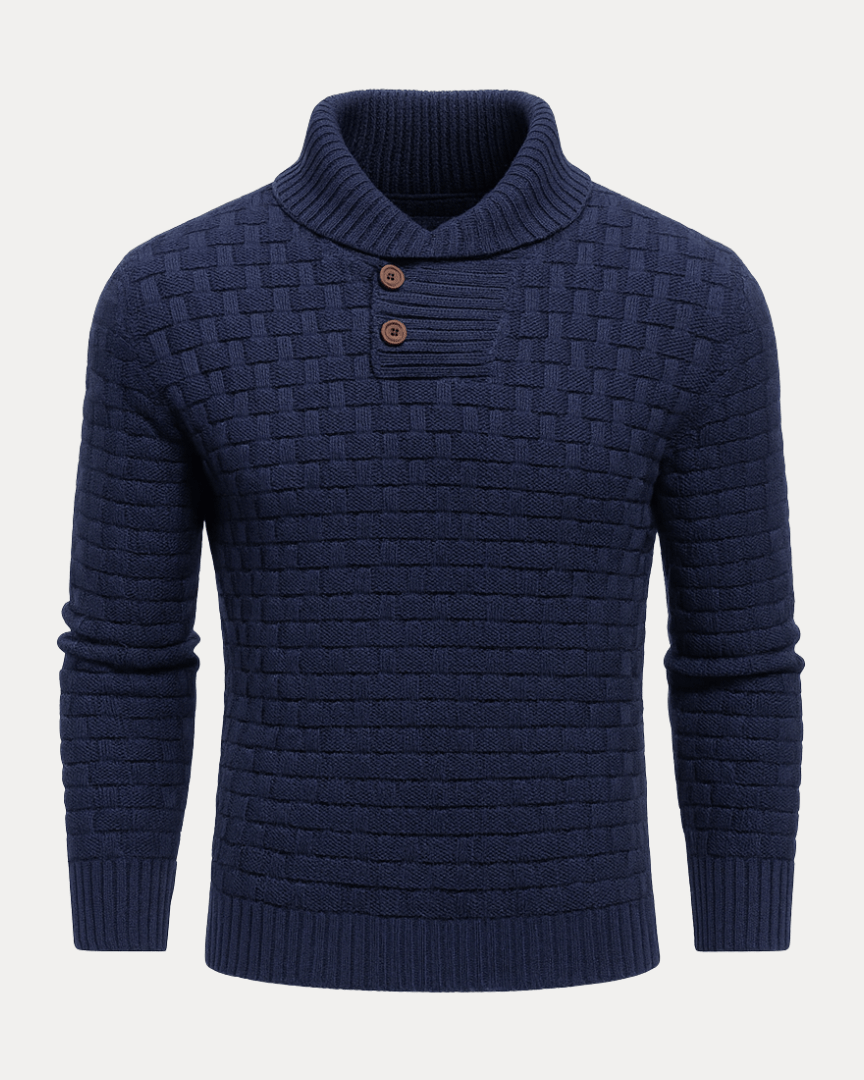 Men’s wool sweater with a shawl collar, basket weave, autumn style