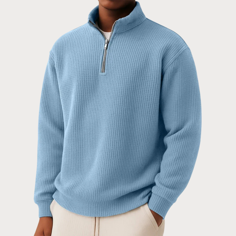 Men's autumn casual ribbed wool sweater with a zip-up collar
