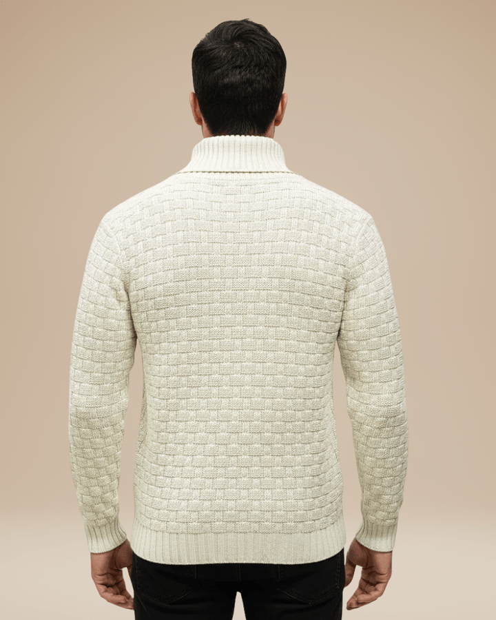 Men’s wool sweater with a shawl collar, basket weave, autumn style