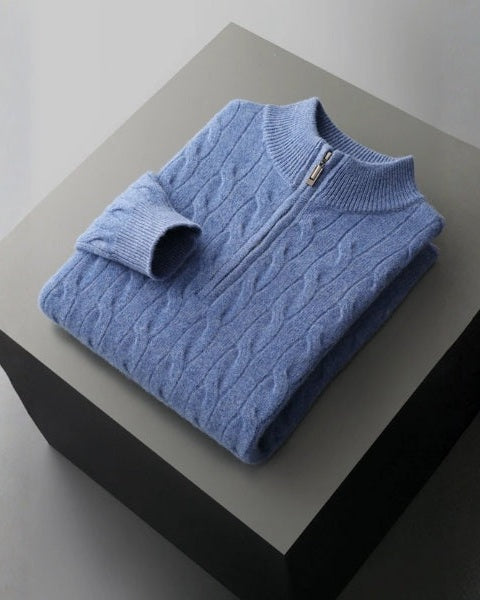Pull homme en laine mérinos pour l’automne, pull en maille à demi-zip