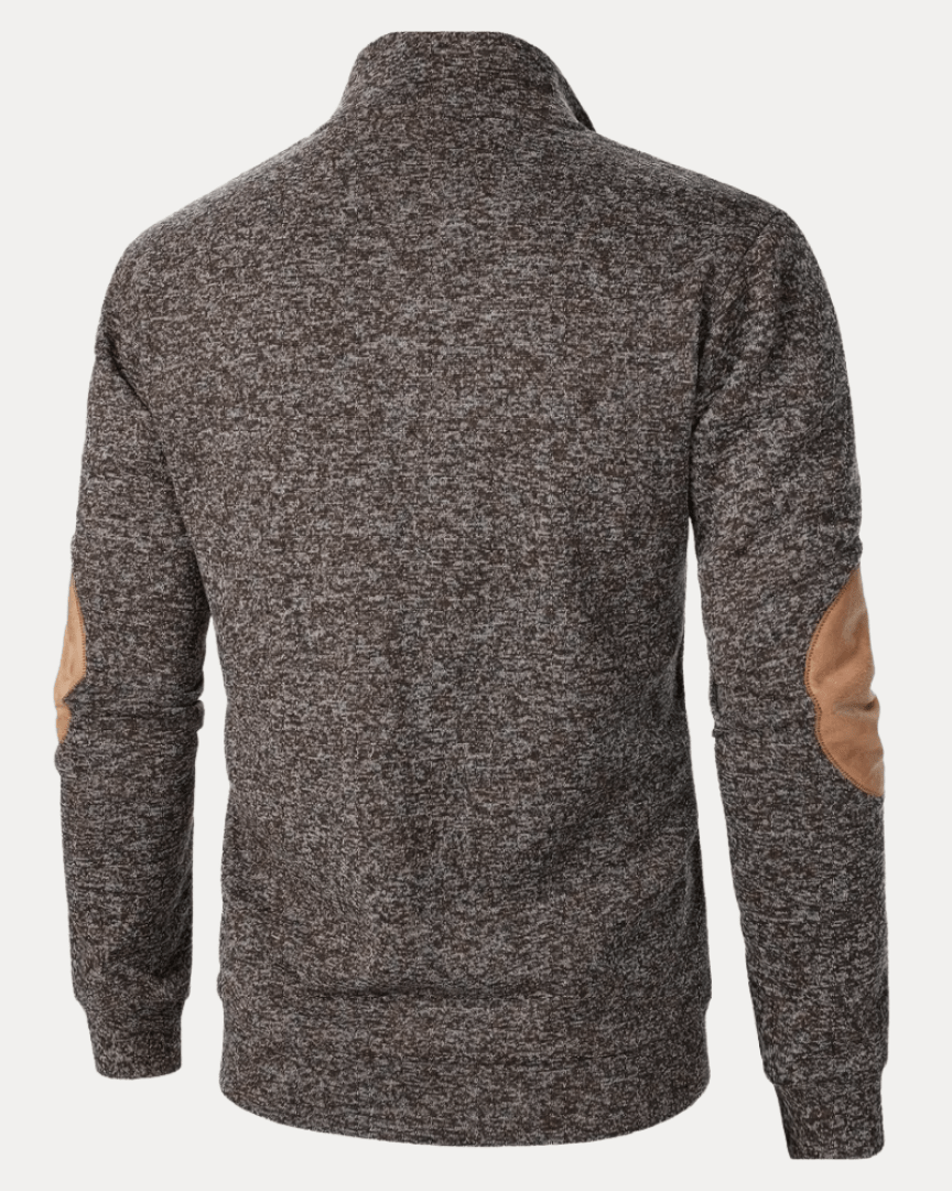 Pull homme en laine à col montant chiné avec écussons, collection automne