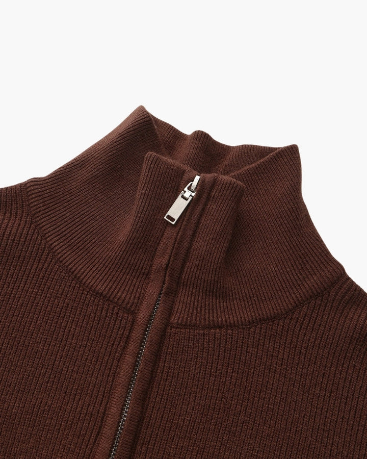 Pull en laine pour homme à col zippé, côtelé, style smart casual, automne