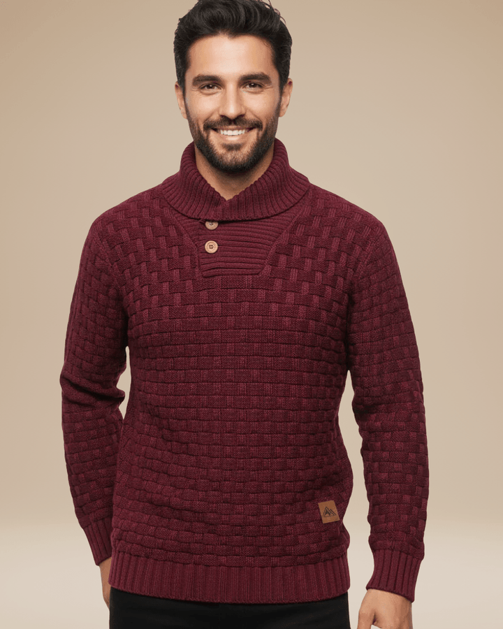 Men’s wool sweater with a shawl collar, basket weave, autumn style