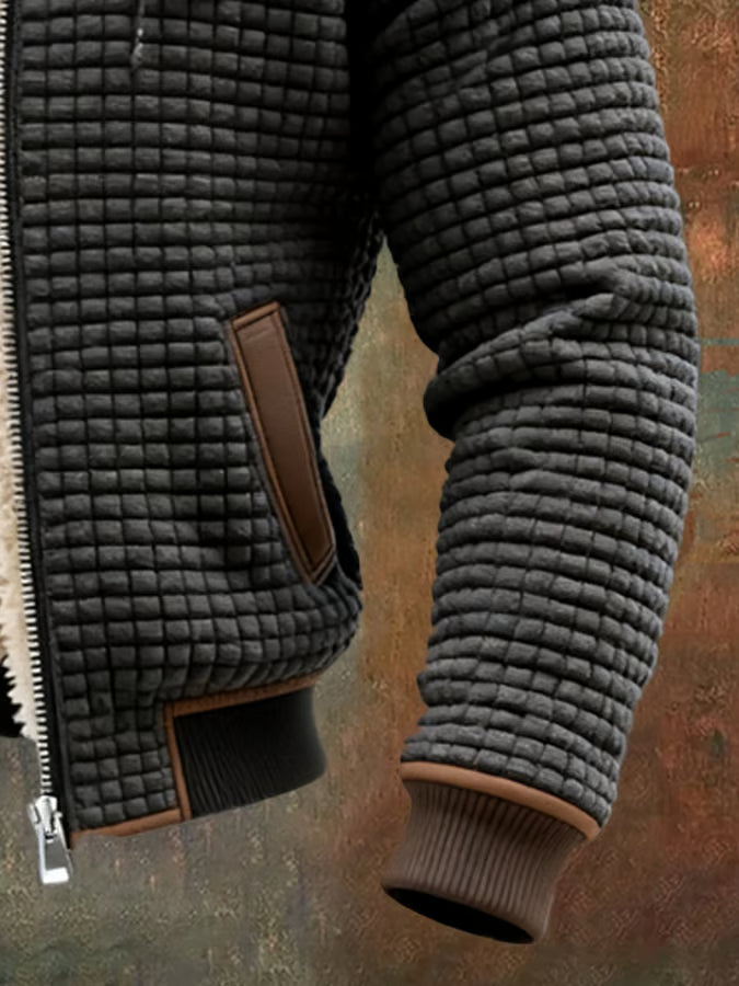 Men's hooded quilted jacket, warm for winter, with synthetic padding