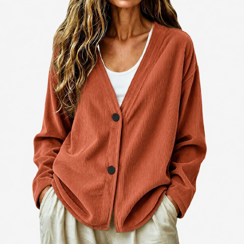 Women's V-neck knitted button-up cardigan for autumn