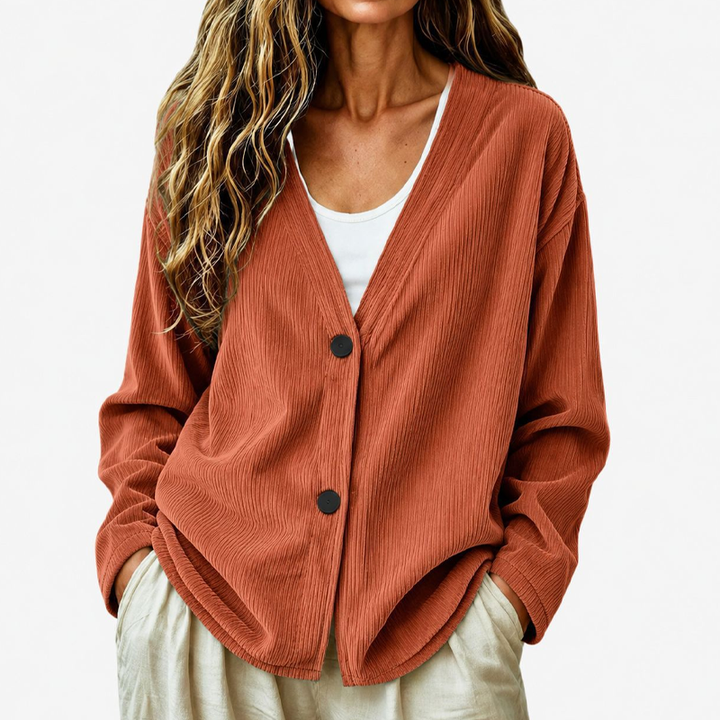 Women's V-neck knitted button-up cardigan for autumn