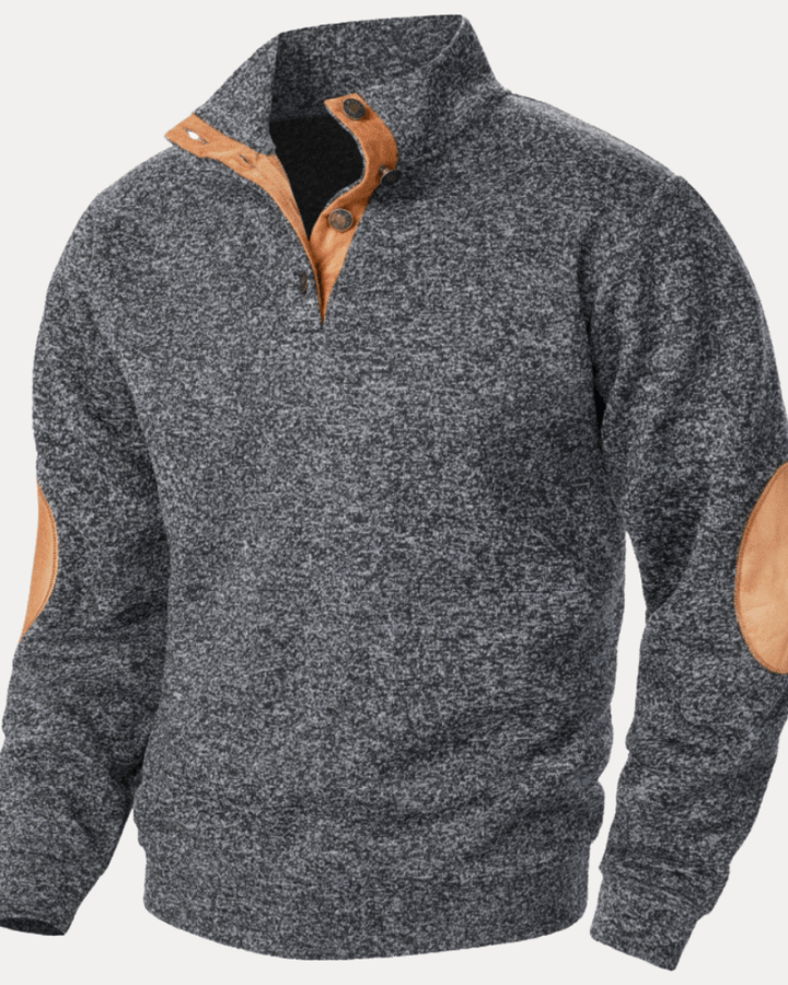 Pull homme en laine à col montant chiné avec écussons, collection automne