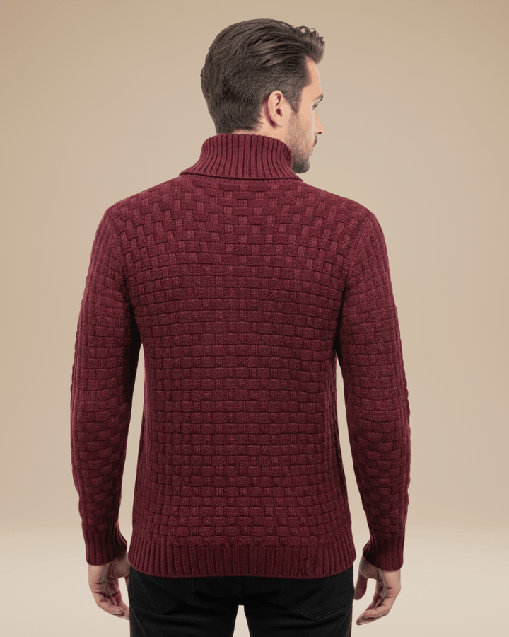 Men’s wool sweater with a shawl collar, basket weave, autumn style