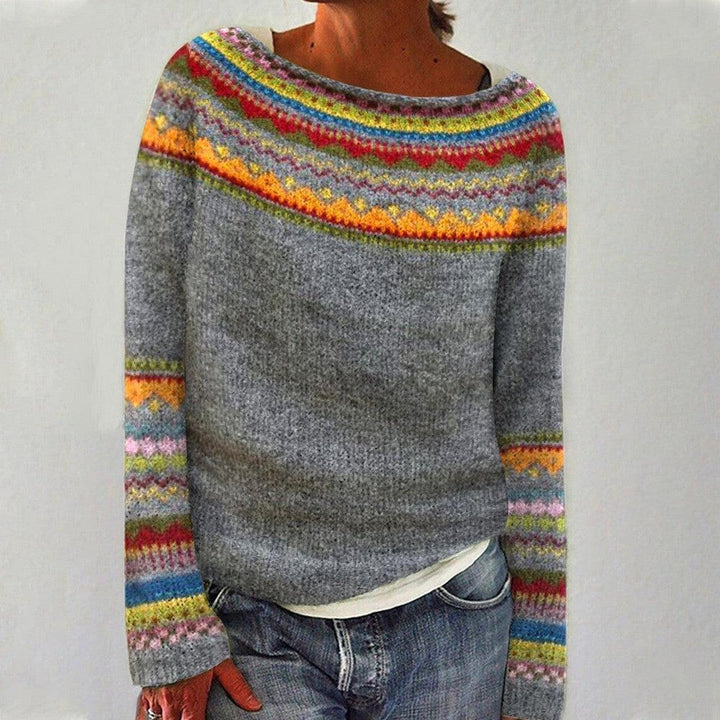 Women’s warm Nordic-pattern Fair Isle knitted wool sweater for winter