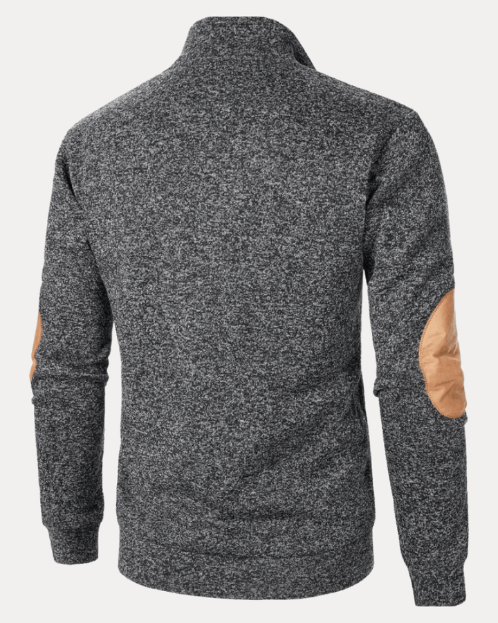 Pull homme en laine à col montant chiné avec écussons, collection automne