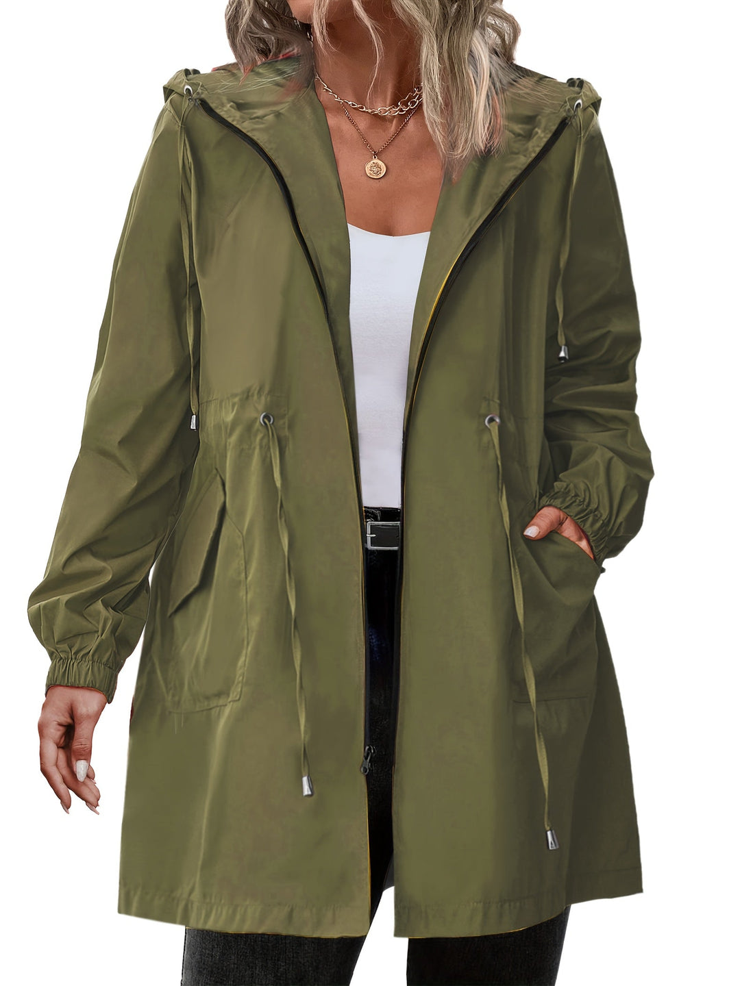 Veste de pluie pour femme de taille plus avec capuche en polyester, légère et décontractée pour l'automne