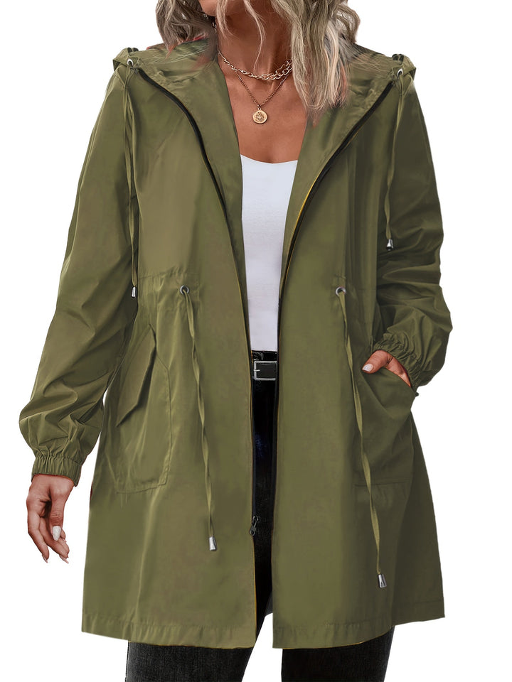 Veste de pluie pour femme de taille plus avec capuche en polyester, légère et décontractée pour l'automne