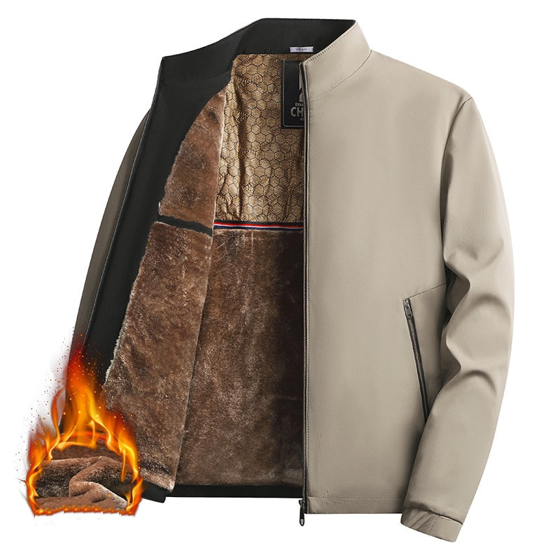 Blouson homme à col montant doublé chaud, veste zippée d'hiver décontractée pour le quotidien