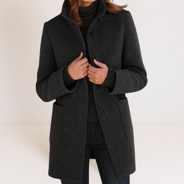 Elegant and warm classic-fit women's wool-blend coat for autumn
