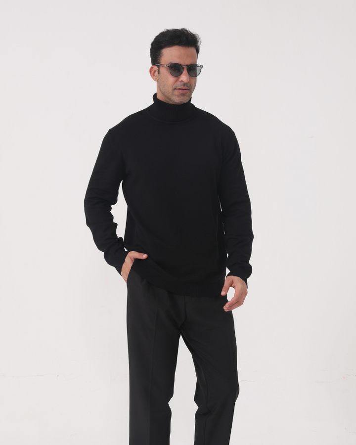 Pull élégant en maille à col roulé pour homme, en coton, pour l’automne