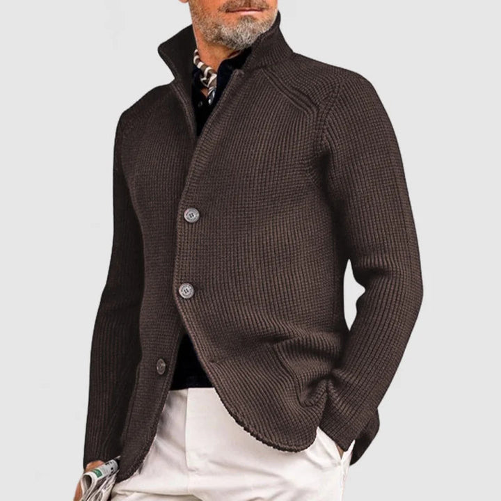 Men's zip-up knit jacket with a stand-up collar, in autumn knit