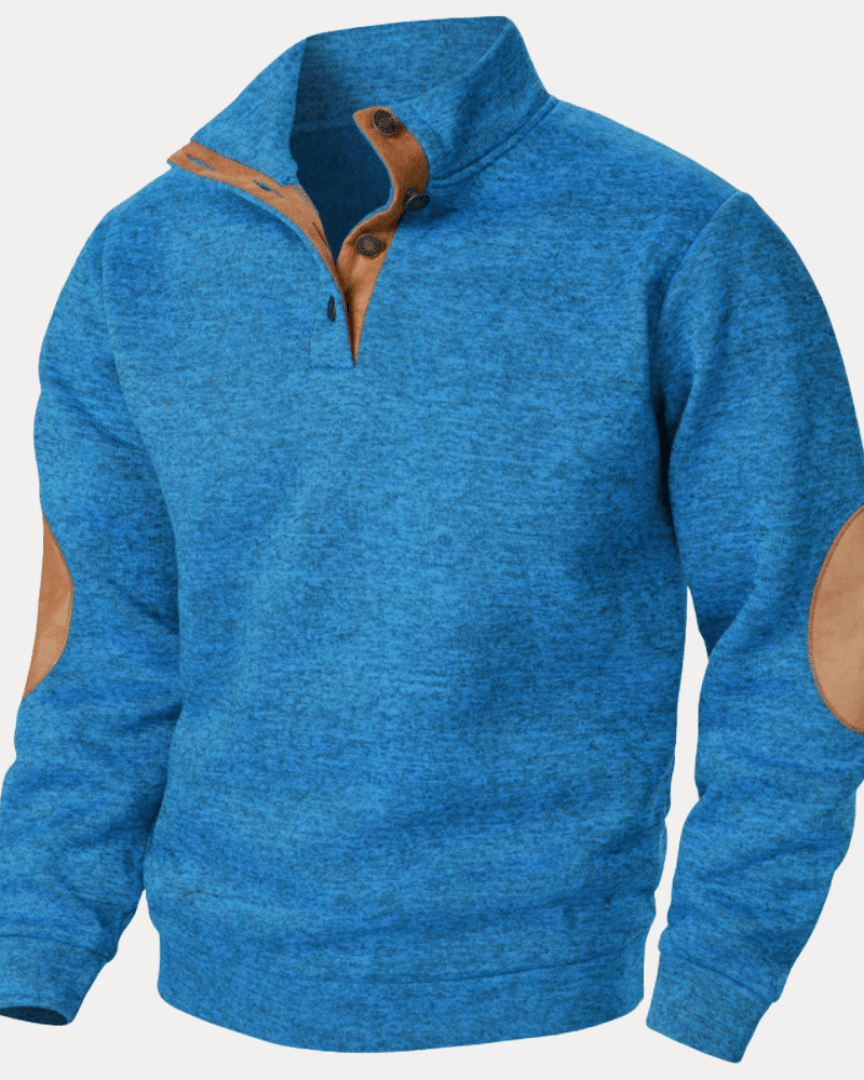 Pull homme en laine à col montant chiné avec écussons, collection automne