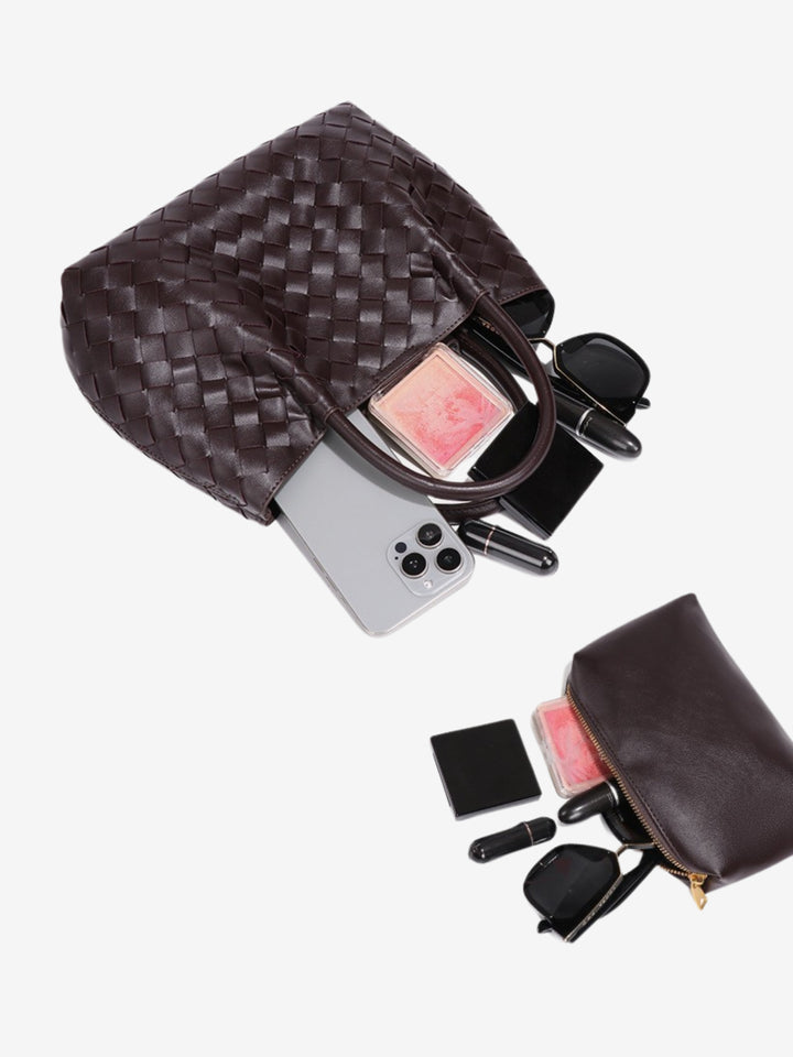 Grand sac à bandoulière pour femme en cuir tressé, collection automne