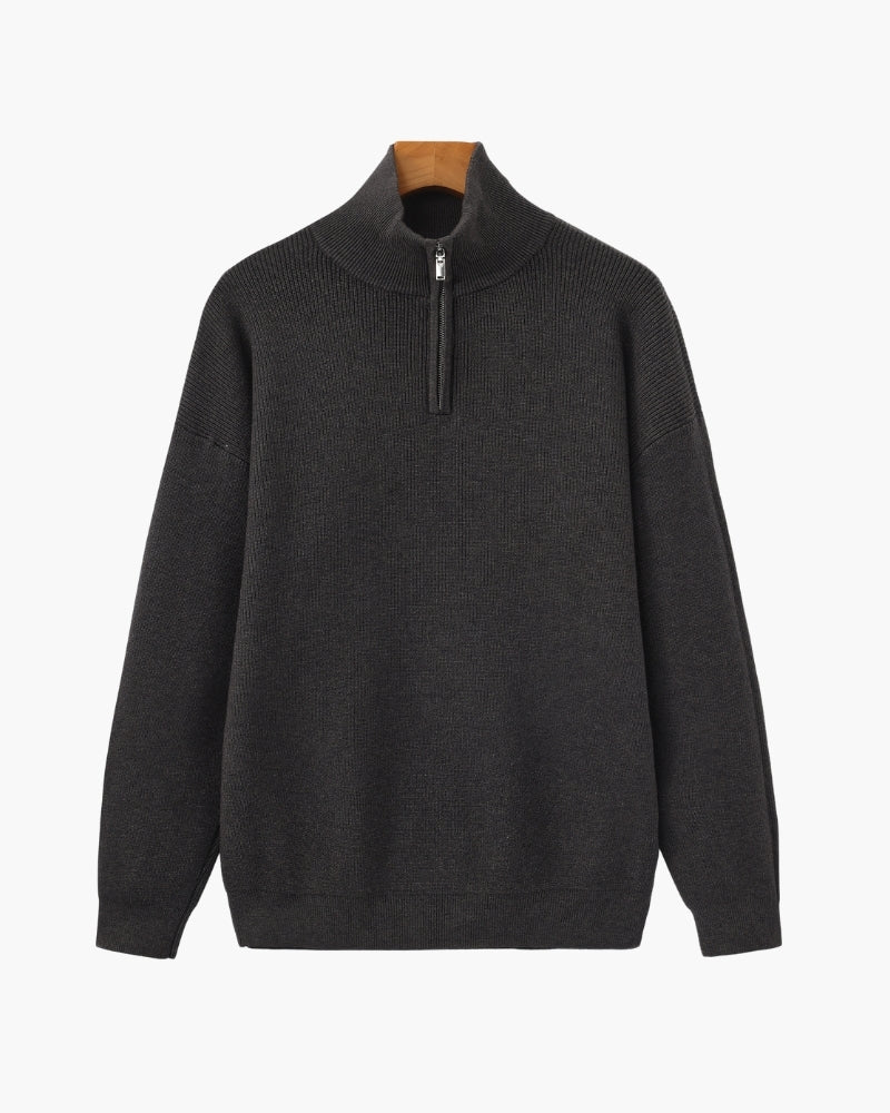 Pull en laine pour homme à col zippé, côtelé, style smart casual, automne