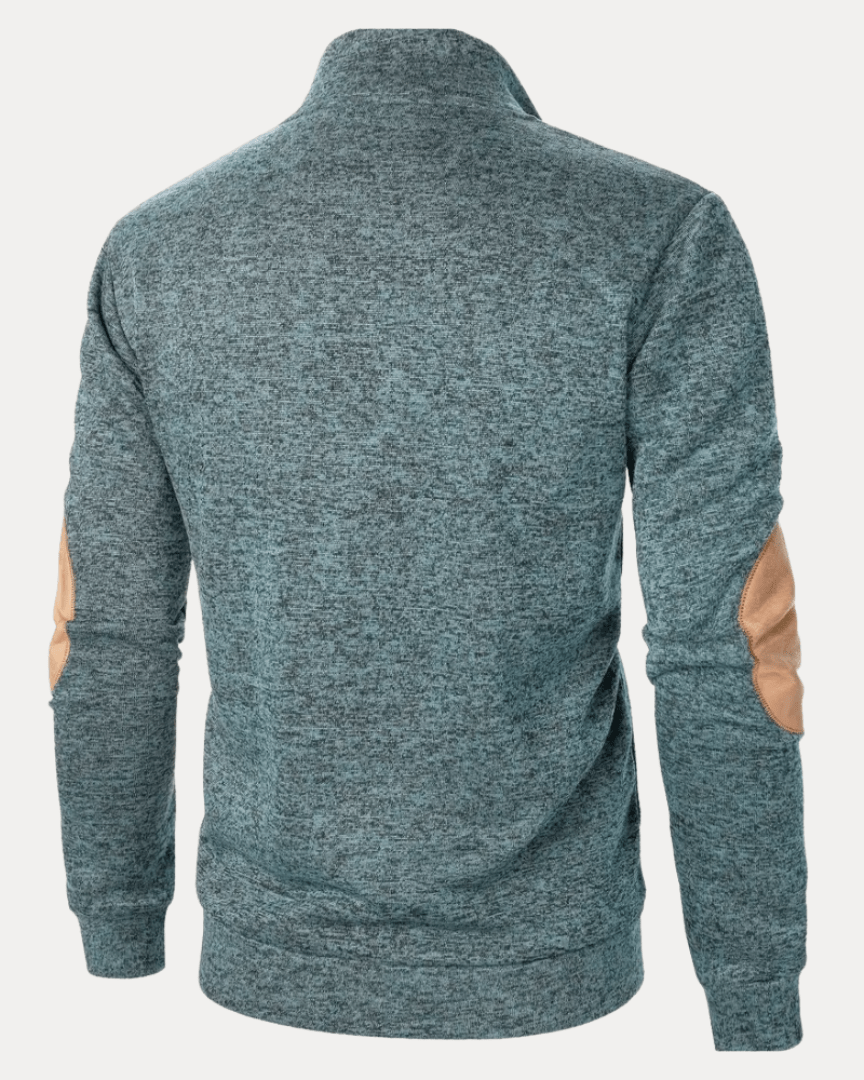 Pull homme en laine à col montant chiné avec écussons, collection automne
